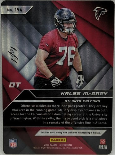 KALEB McGARY 2019 Panini XR Rookie RC PRINTING PLATE SP #1/1 Falcons #194 One of