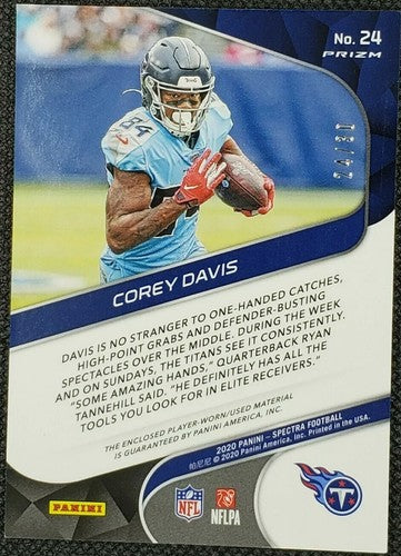 COREY DAVIS 2020 Panini Spectra Neon Green Prizm JERSEY PATCH SP /30 Titans Jets