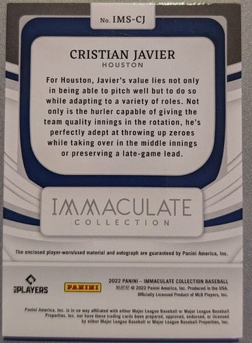 CRISTIAN JAVIER 2022 Panini Immaculate Collection DUAL AUTO JERSEY SP /99 Astros