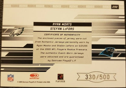 Ryan MOATS Stefan LeFORS 2005 Leaf Rookies & Stars Dual RC Jersey SP /500 Eagles