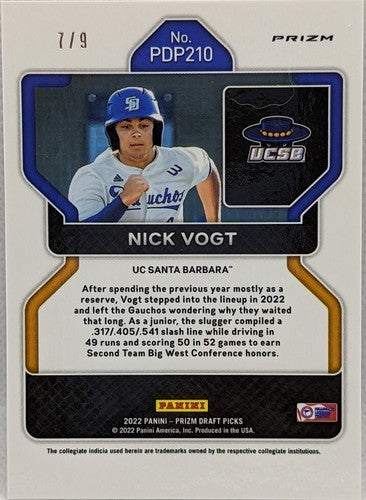 NICK VOGT 2022 Panini Prizm Draft Picks Red Pulsar FOTL RC SP #7/9 Padres UCSB