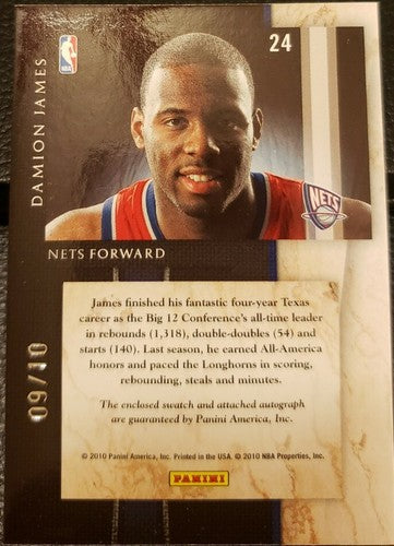 DAMION JAMES 2010-11 Panini Limited JUMBO Prime Signatures AUTO PATCH #/10 Nets
