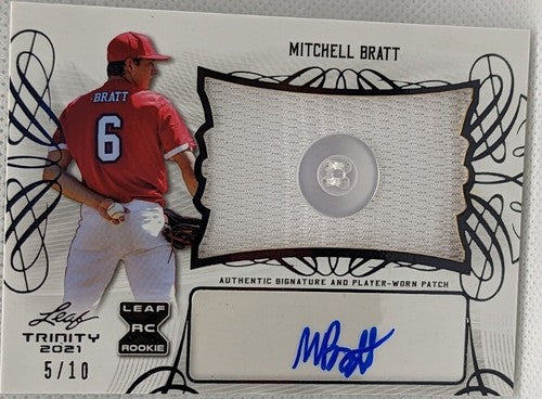 MITCHELL BRATT 2021 Leaf Trinity DUAL AUTO Jersey BUTTON PATCH /10 Rangers Mitch