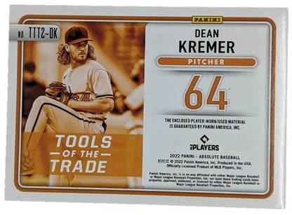 DEAN KREMER 2022 Panini Absolute DUAL Jersey BUTTON LAUNDRY TAG PATCH Gold #6/10