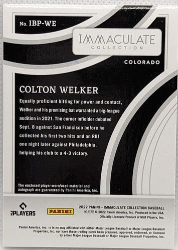 COLTON WELKER 2022 Panini Immaculate Eye Black DUAL AUTO Jersey CLEATS PATCH /10