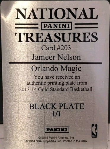 JAMEER NELSON 2013-14 Panini Gold Standard PRINTING PLATE SP #1/1 Magic Nuggets