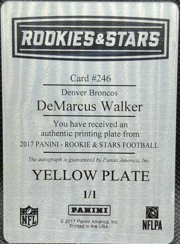 DeMARCUS WALKER 2017 Panini Rookies Stars RC AUTO PRINTING PLATE SP #1/1 Broncos