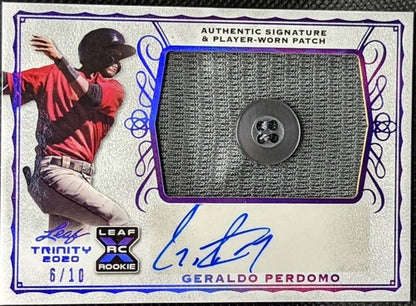 GERALDO PERDOMO 2020 Leaf Trinity DUAL AUTO Jersey BUTTON PATCH /10 Diamondbacks