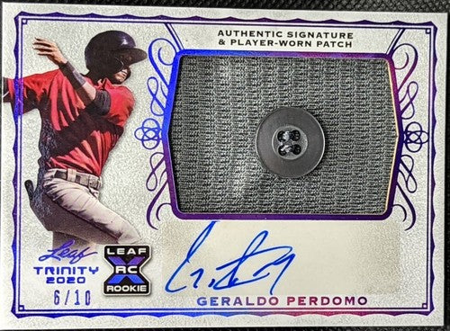 GERALDO PERDOMO 2020 Leaf Trinity DUAL AUTO Jersey BUTTON PATCH /10 Diamondbacks