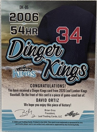 DAVID ORTIZ 2020 Leaf Lumber Kings Game Used BAT Relic Patch SP /7 Red Sox Twins