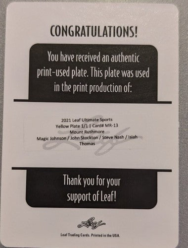 Magic JOHNSON John STOCKTON Isiah THOMAS Steve NASH 2021 Leaf PRINTING PLATE 1/1