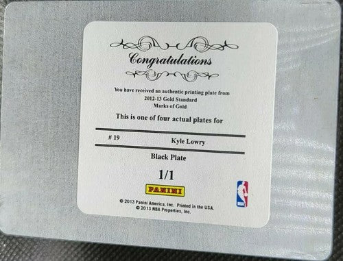 KYLE LOWRY 2012-13 Panini Gold Standard Marks PRINTING PLATE #1/1 Raptors One of