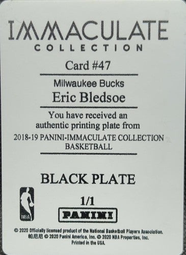 ERIC BLEDSOE 2018-19 Panini Immaculate PRINTING PLATE SP 1/1 Bucks Suns Clippers