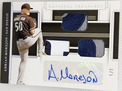 ADRIAN MOREJON 2020 National Treasures RC TRIPLE Jersey TAG LOGO PATCH AUTO #3/5