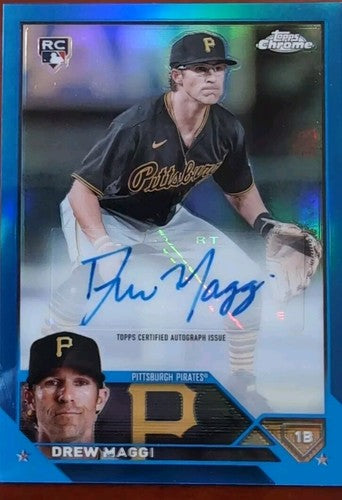 DREW MAGGI 2023 Topps Chrome Update RC AUTO BLUE REFRACTOR #8/150 Pirates Tigers