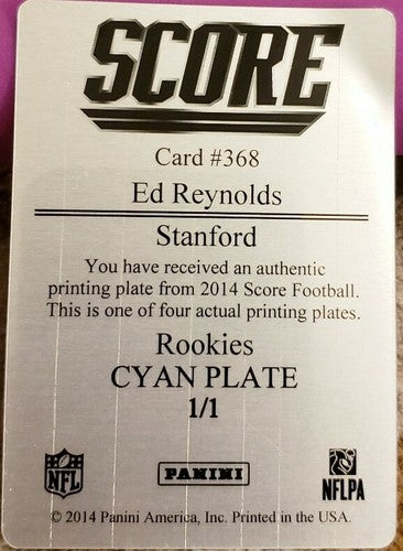 ED REYNOLDS 2014 Panini Score Rookie PRINTING PLATE SP #1/1 of 1 Eagles Stanford
