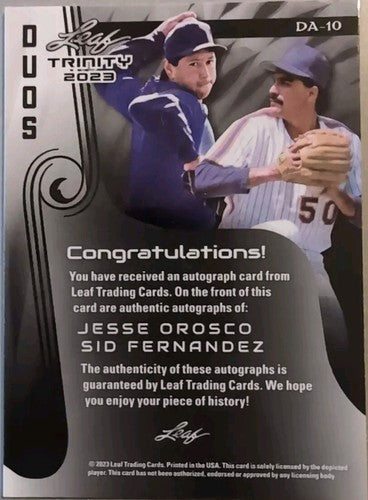 Jesse OROSCO Sid FERNANDEZ 2023 Leaf Trinity Duos DUAL AUTO RED SP #3/10 NY Mets