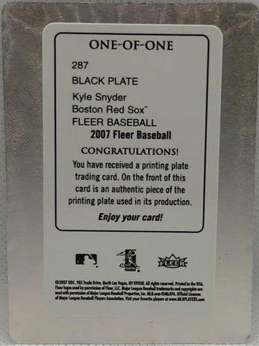 KYLE SNYDER 2007 Fleer Baseball PRINTING PLATE SP 1/1 Red Sox Rays Royals One of