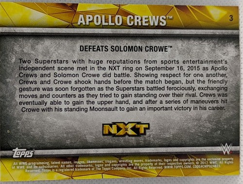 APOLLO CREWS 2017 WWE NXT Wrestling RED SP #1/1 One of Raw SmackDown