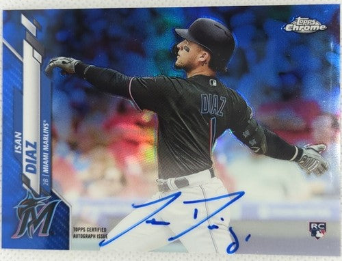ISAN DIAZ 2020 Topps Chrome AUTO Blue Wave Refractor #/150 Marlins Giants Tigers