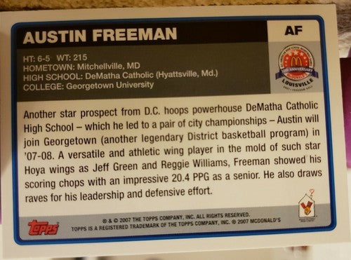 AUSTIN FREEMAN 2007 Topps McDonald's All-American Rookie AUTO Autograph SP #AF