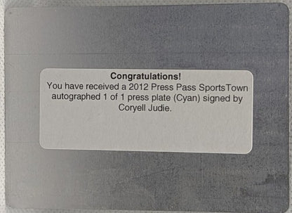 CORYELL JUDIE 2012 Press Pass SportsTown RC AUTO PRINTING PLATE #1/1 Broncos of