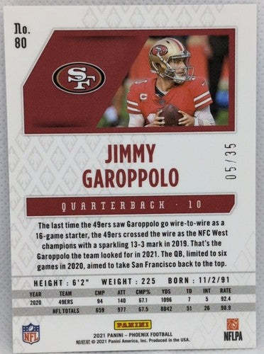 JIMMY GAROPPOLO 2021 Panini Phoenix BLUE Parallel Variation SP #/35 49ers Rams