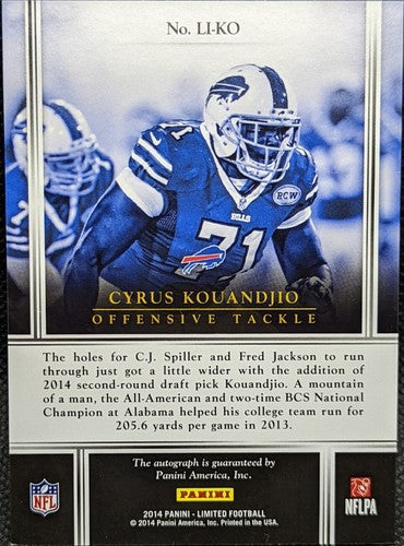 CYRUS KOUANDJIO 2014 Panini Limited Ink RC AUTO GREEN SP #3/5 Bills Broncos