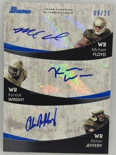 Alshon JEFFERY Michael FLOYD Kendall WRIGHT 2012 Bowman TRIPLE RC AUTO Blue #/25