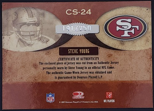 STEVE YOUNG 2007 Donruss Classics GAME-WORN Used JERSEY Relic Silver #/250 49ers