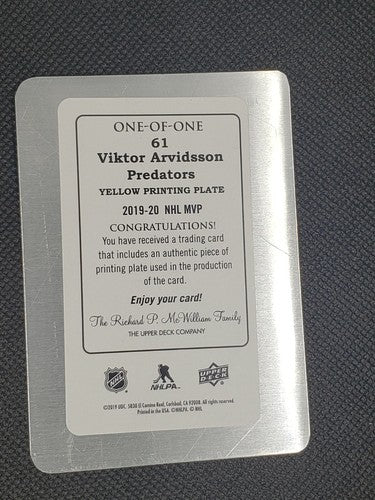 VIKTOR ARVIDSSON 2019-20 Upper Deck NHL MVP PRINTING PLATE #1/1 Predators One of