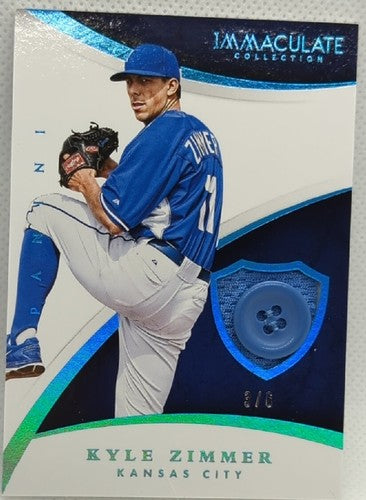 ð KYLE ZIMMER 2015 Panini Immaculate Jersey BUTTON PATCH Blue SP #3/6 KC Royals