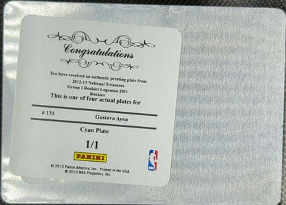 GUSTAVO AYON 2012-13 Panini National Treasures LOGOMAN PRINTING PLATE #1/1 Bucks
