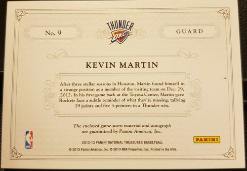 KEVIN MARTIN 2012-13 Panini National Treasures Dual JUMBO Jersey Number AUTO /49