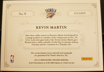 KEVIN MARTIN 2012-13 Panini National Treasures Dual JUMBO Jersey Number AUTO /49