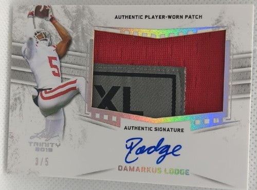 DaMARKUS LODGE 2019 Leaf Trinity RC DUAL AUTO JUMBO JERSEY LAUNDRY TAG PATCH #/5