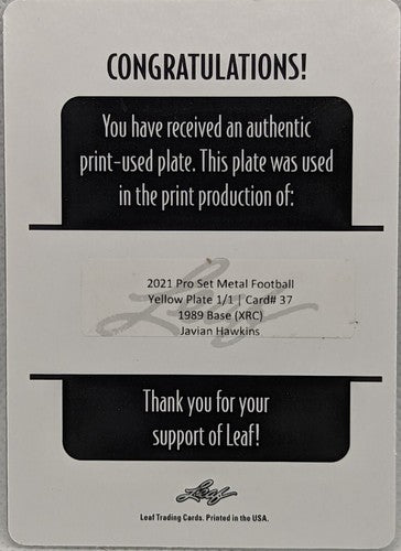 JAVIAN HAWKINS 2021 Leaf Pro Set Metal 1989 RC PRINTING PLATE SP 1/1 Rams One of
