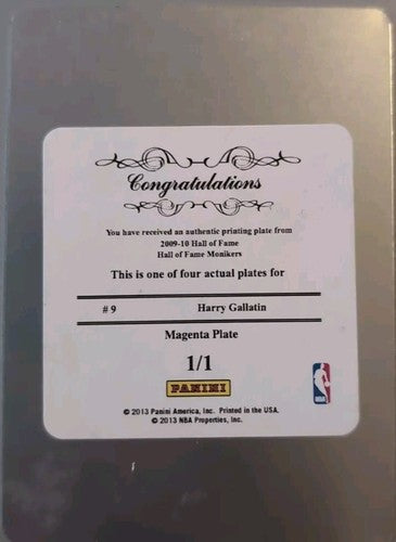 HARRY GALLATIN 2009-10 Panini Hall of Fame Monikers PRINTING PLATE SP 1/1 Knicks