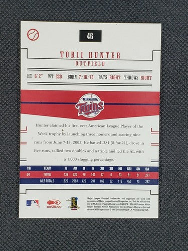 TORII HUNTER 2005 Donruss Prime Patches SP AUTO Minnesota TWINS Angels Tigers 46