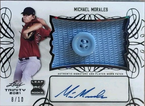 MICHAEL MORALES 2021 Leaf Trinity RC DUAL AUTO Jersey BUTTON PATCH #/10 Mariners