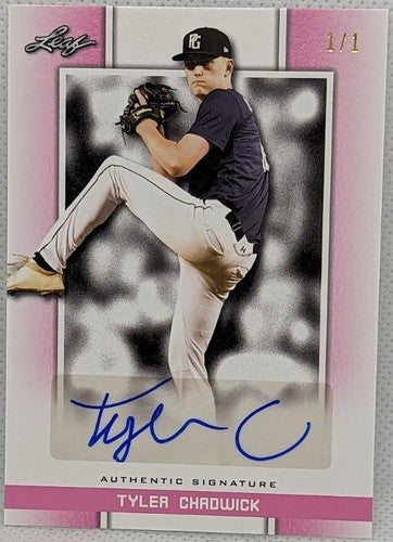 TYLER CHADWICK 2019 Leaf Perfect Game RC Base AUTO Blank Back PINK SP #1/1 Miami