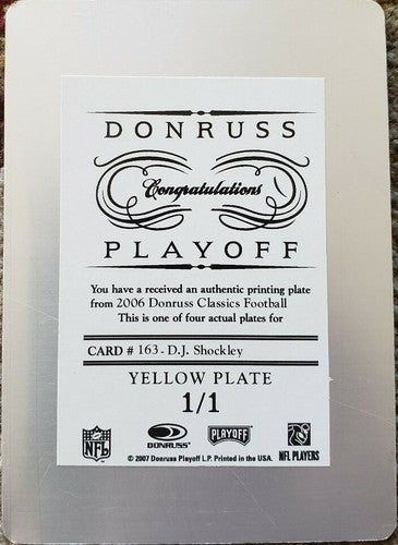 D.J. SHOCKLEY 2006 Donruss Classics Rookie PRINTING PLATE SP 1/1 of 1 DJ Falcons