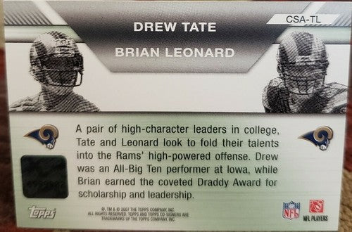 BRIAN LEONARD DREW TATE 2007 Topps Co-Signers Rookie DUAL AUTO Autograph SP Rams