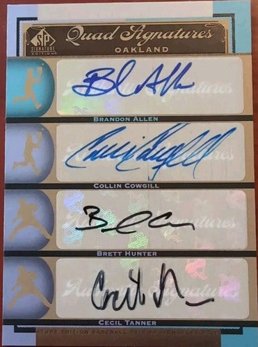 Collin COWGILL TANNER ALLEN Brett HUNTER 2012 SP Signature QUAD AUTO Oakland A's