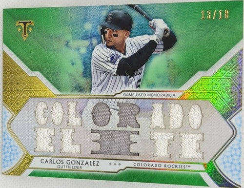 CARLOS GONZALEZ 2018 Topps Triple Threads EMERALD JUMBO JERSEY Relic /18 Rockies