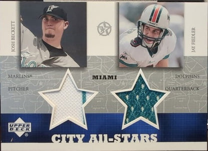 Josh BECKETT Jay FIEDLER 2002-03 Superstars DUAL JERSEY Miami Dolphins Marlins