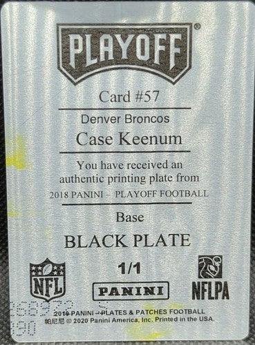 CASE KEENUM 2018 Panini Playoff Base PRINTING PLATE SP #1/1 Broncos Bills One of