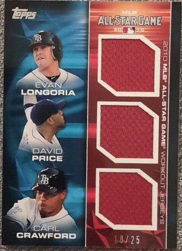 Evan LONGORIA David PRICE Carl CRAWFORD 2010 Topps TRIPLE ALL-STAR JERSEY SP /25