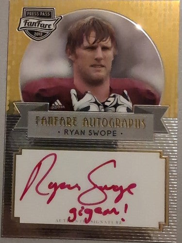 RYAN SWOPE 2013 Press Pass FanFare Red Ink AUTO SP Gig em! INSCRIPTION Texas A&M