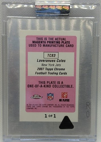 LAVERANUES COLES 2007 Topps Chrome PRINTING PLATE #1/1 Jets Bengals #TC83 One of